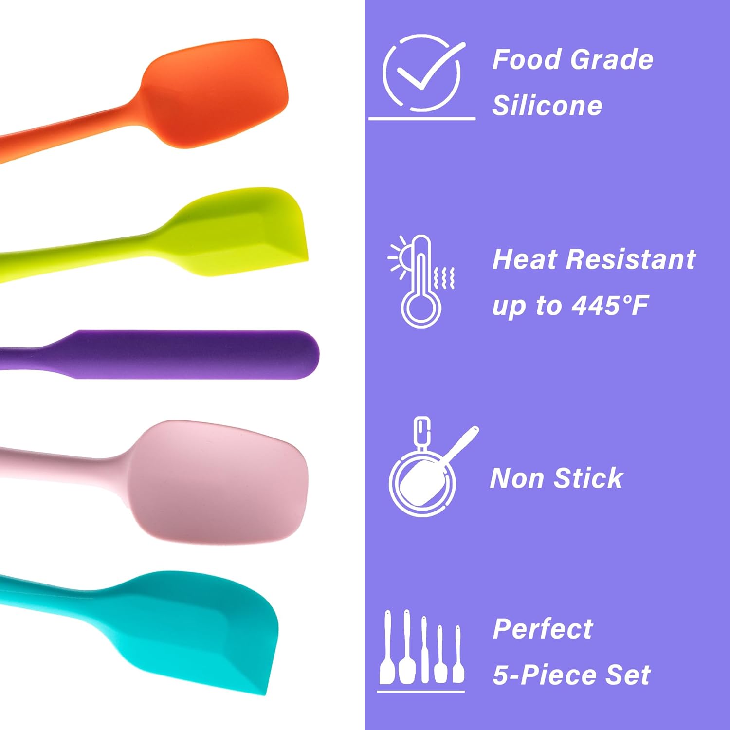 Silicone Spatula Set, 5 Piece Food Grade Rubber Spatulas for Baking - Image 5