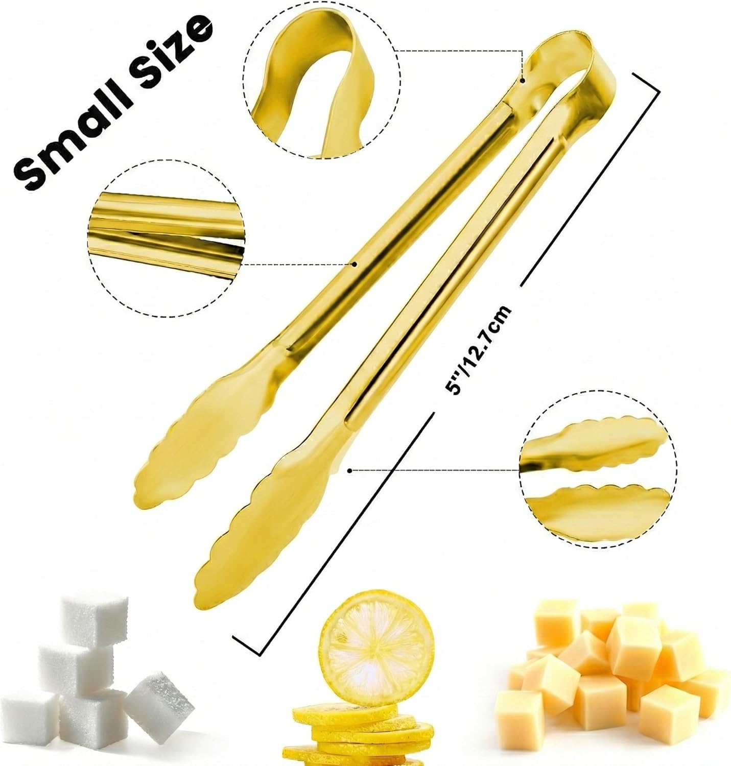 8PCS Gold Mini Metal Tongs, 5" Stainless Steel Serving Tiny Tong - Image 5