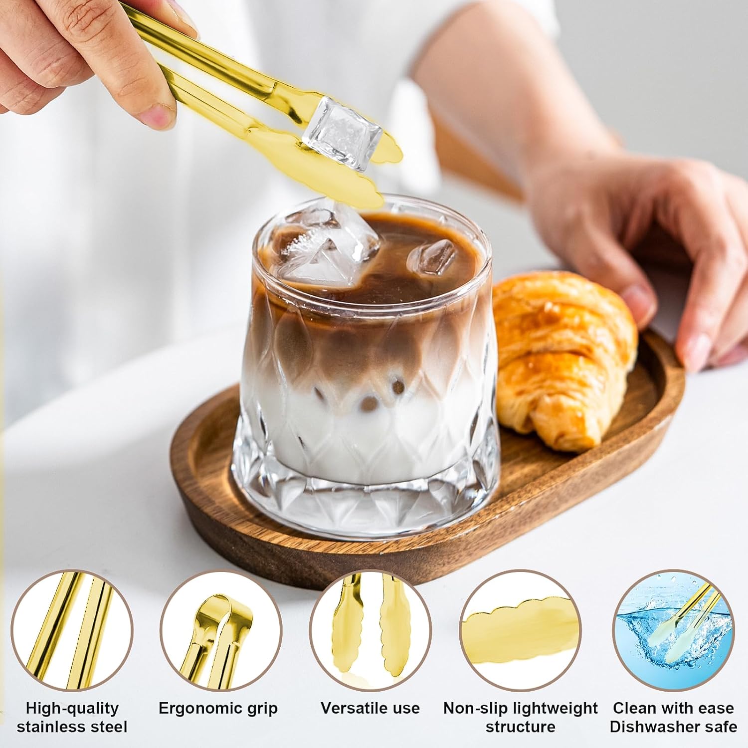 8PCS Gold Mini Metal Tongs, 5" Stainless Steel Serving Tiny Tong - Image 3