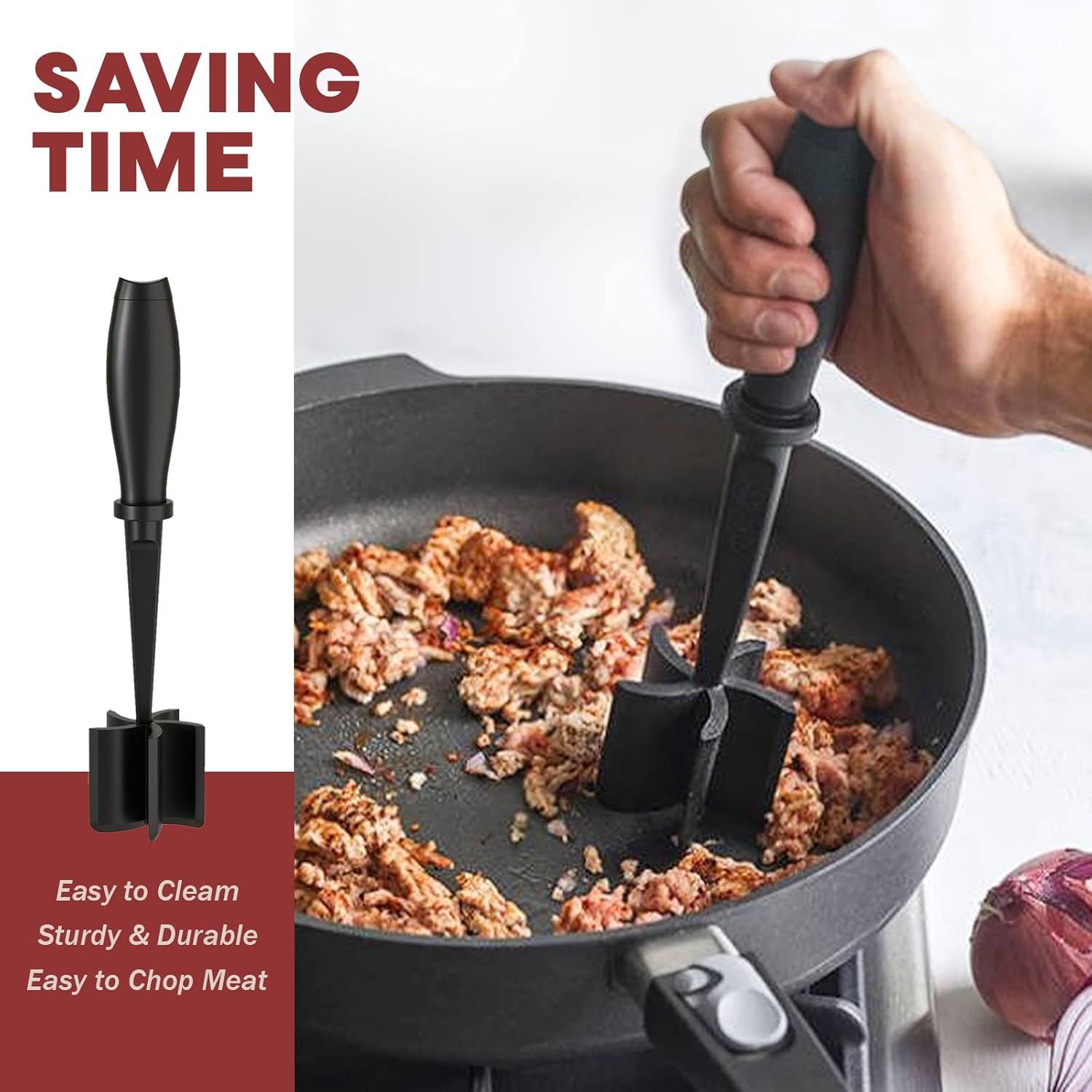 Meat Chopper, Hamburger Grinder, Premium Heat Resistant Smasher for Ground Beef - Image 3