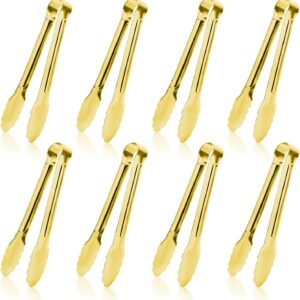 8PCS Gold Mini Metal Tongs, 5" Stainless Steel Serving Tiny Tong