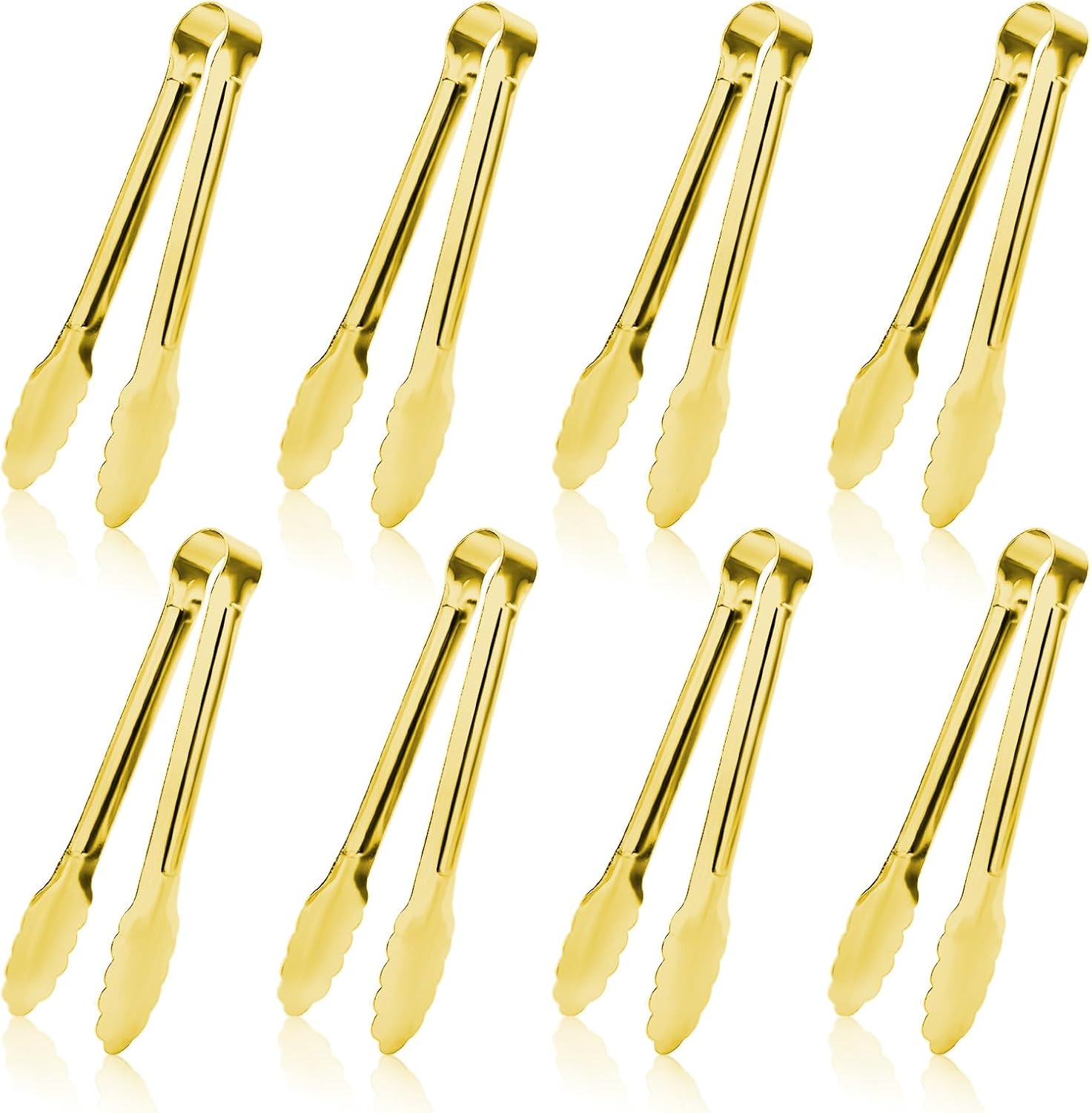 8PCS Gold Mini Metal Tongs, 5" Stainless Steel Serving Tiny Tong