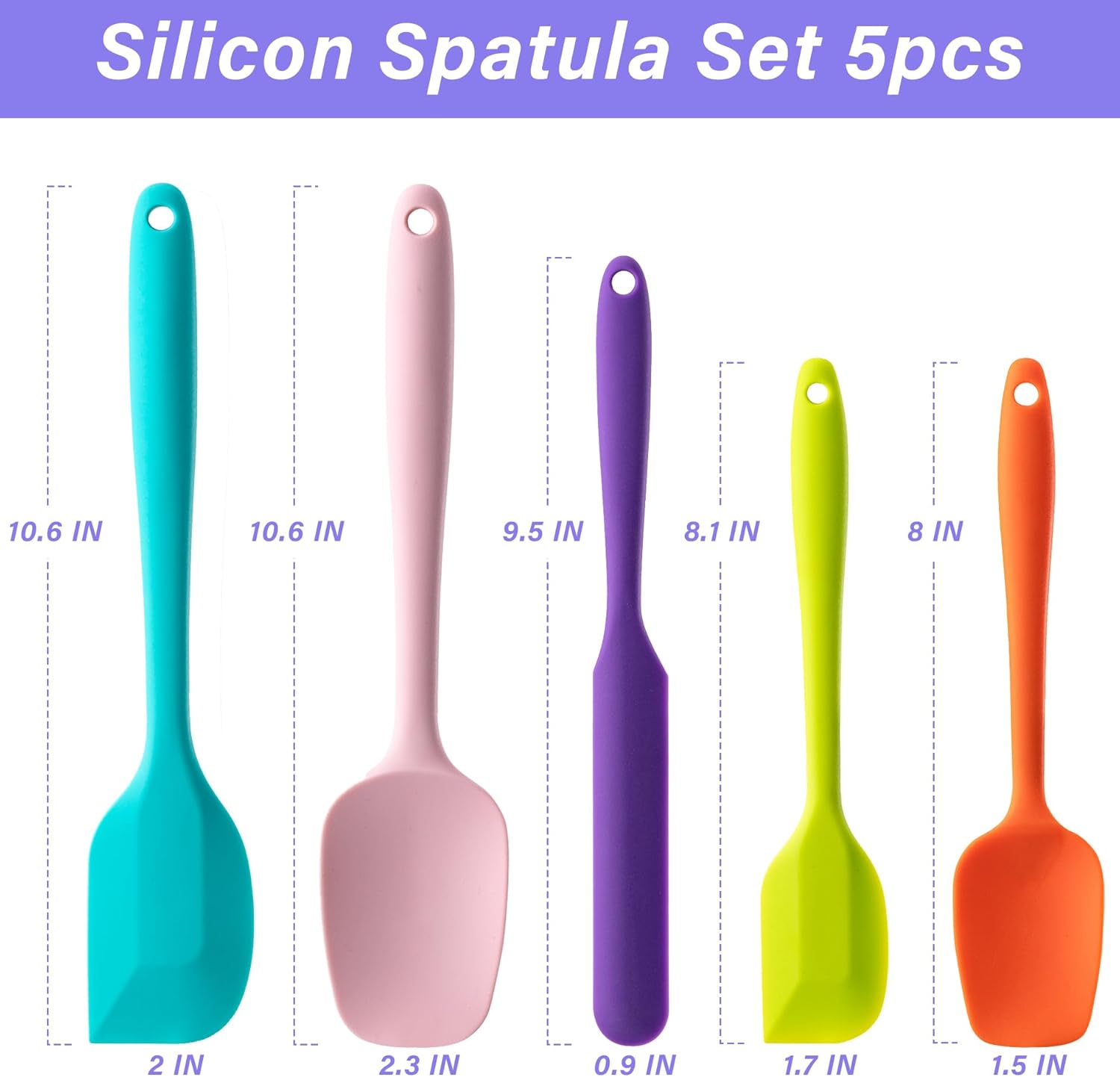 Silicone Spatula Set, 5 Piece Food Grade Rubber Spatulas for Baking - Image 4