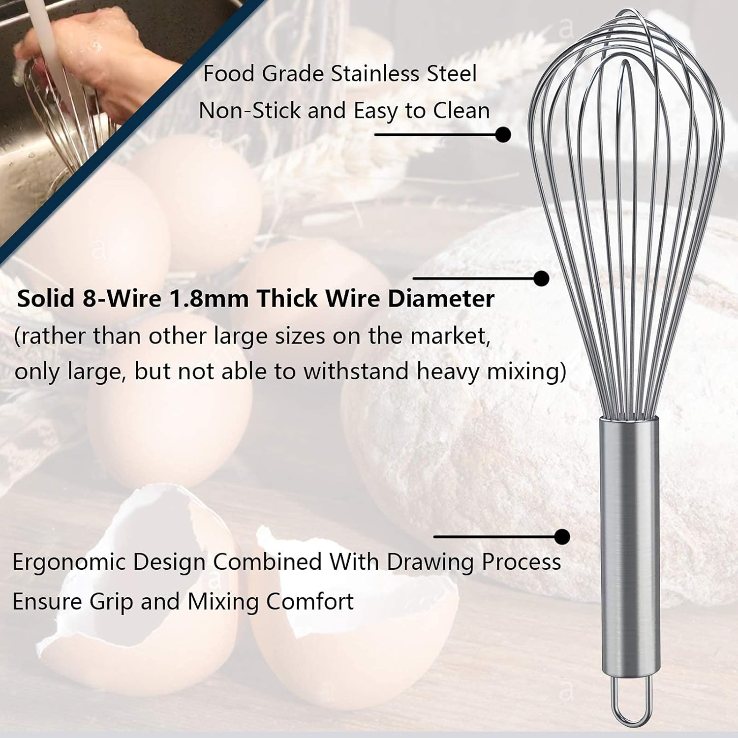 Whisks for Cooking, 3 Pack Stainless Steel Whisk for Blending - Image 5