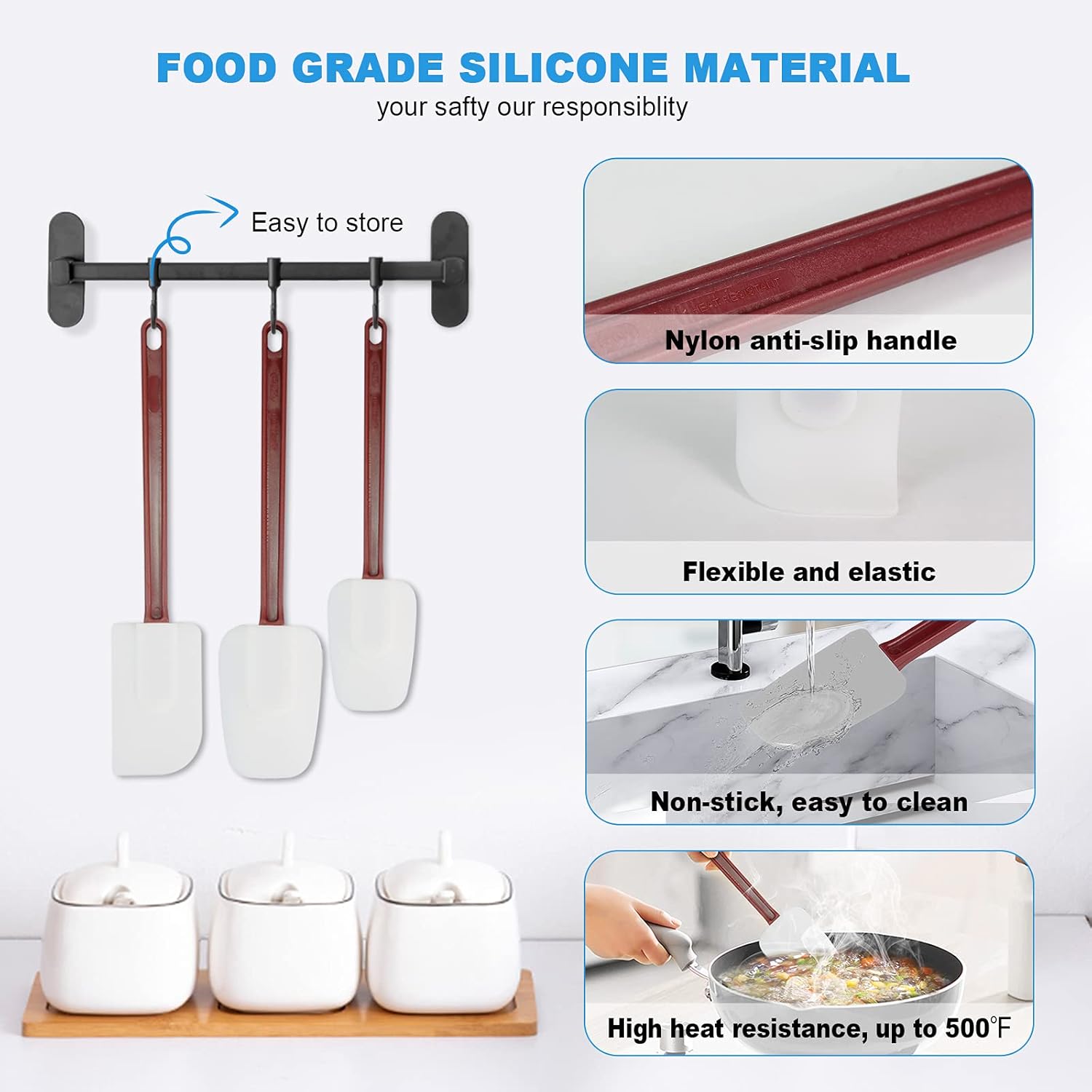 High Heat Resistant Silicone Scraper Spoon Commercial Spatula for Cooking - Image 4